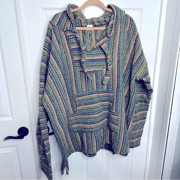 EL PASO SADDLE BLANKET CO XXL Baja Hoodie Mexican Pullover Surfer Hippie Sweater - Picture 1 of 7